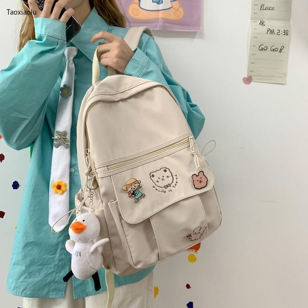 

backpack style bear embroidery women small fresh girl school bags female large capacity backpacks for japanese harajuku luxury