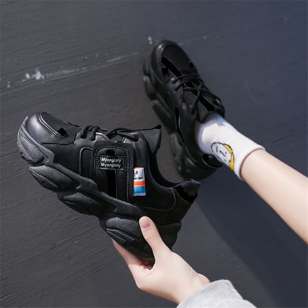 

2021 new spring summer chunky woman two inches daddy beautiful thick white casual light running shoes ao60, Black;white