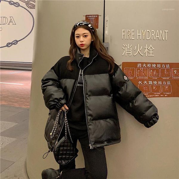 

paragraph will firm offers winter thick cotton-padded clothes stitching loose cotton-padded jacket female coat bread ins tide1, Black