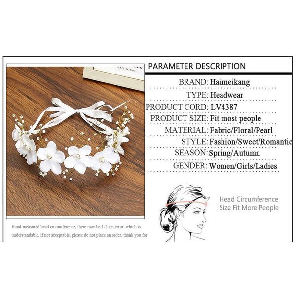 

haimeikang new handmade slik flower pearl wreath headband ribbon beauty bridal floral garlands wedding women hair acc qyltjz