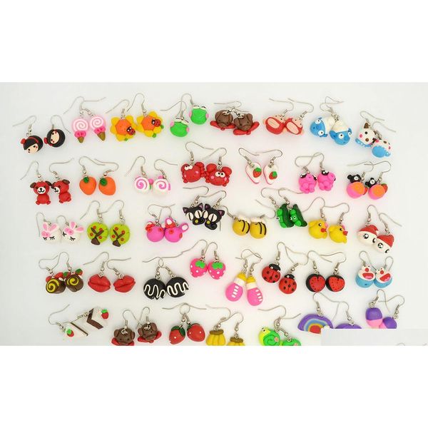 

mixed lots colorful handmade 3d fimo polymer clay girl's women's dangle earrings gift fashion jewelry e0063 2imp8, Silver