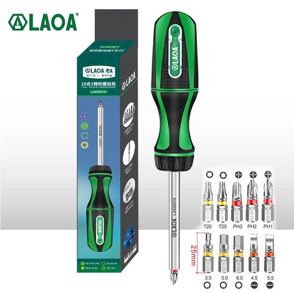

laoa 10pcs ratchet screwdriver sets slot screwdriver bits screw driver set made in taiwan