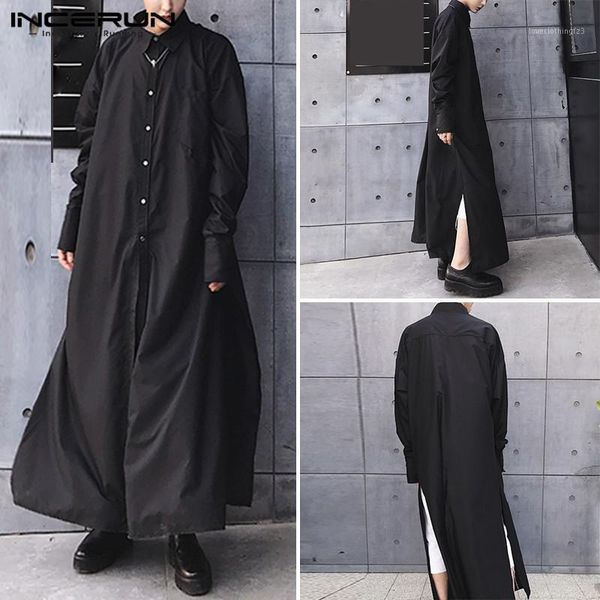 

men's casual shirts 2021 men's long shirt fashion streetwear robes loose solid color sleeve vintage dress 5xl1, White;black