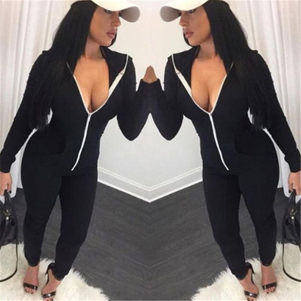 

new fashion women jumpsuit long sleeve casual cotton playsuit bandage autumn spring fashion zipper hooded jumpsuits clothes1, Black;white