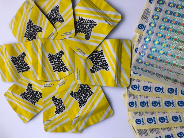 

california bag flavors stickers label fruit black empty yellow bags 3.5g 3.5g mylar bags stripes sf and hologram bbyzx bde_luck