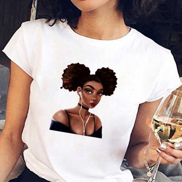 

bonjean меланин черной девочки tshirts корейского kawaii мультфильм с коротким рукавом женской рубашки лето вскользь печатная одежда топы же