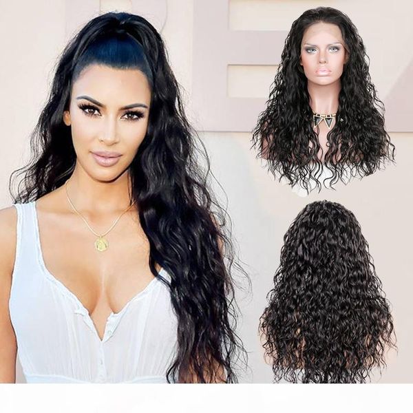 

premier glueless фронта шнурка человеческих волос парики с натуральными hairline pre-щипковые бразильские волосы 150% плотность воды волны д, Black;brown