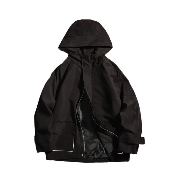 

men's jackets 2021 jacket loose hooded zippered pocket tooling large size bf spring and autumn ins windbreaker, Black;brown