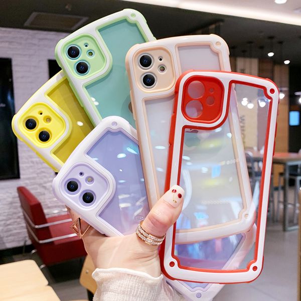 

candy color clear phone case for iphone 13 12 11 pro max x xr xs max 6 6s 7 8 plus shockproof bumper silicone frame transparent cover
