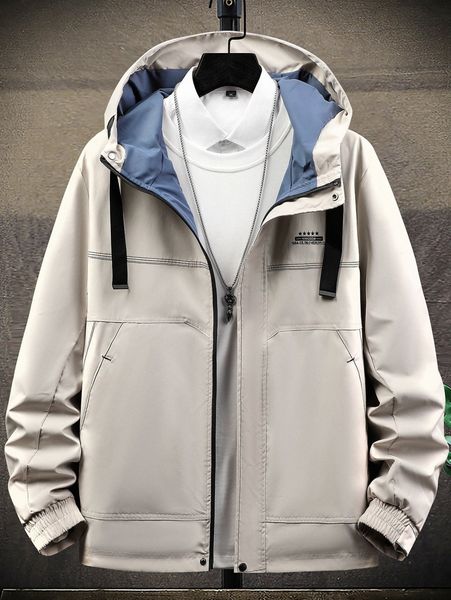 

men 1pc letter & star print drawstring hooded zipper jacket b1ms#, Black;brown