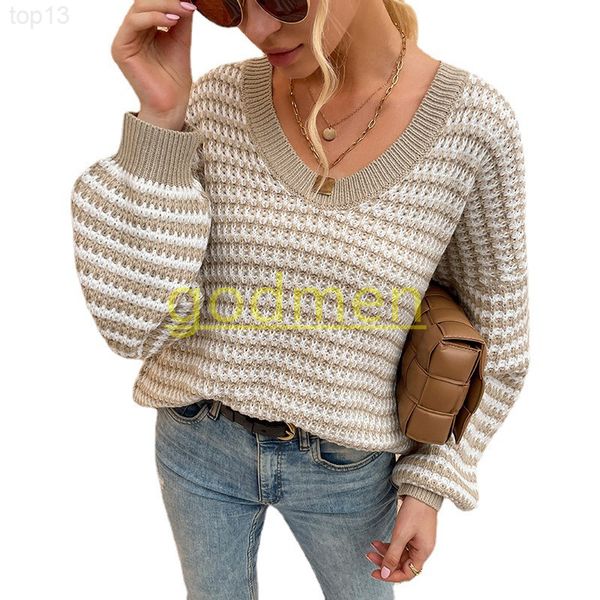 

clothes womens luxury sweater women designer sweaters casual knit ladies v-neck long-sleeved pullover striped sweater s-xl, White;black