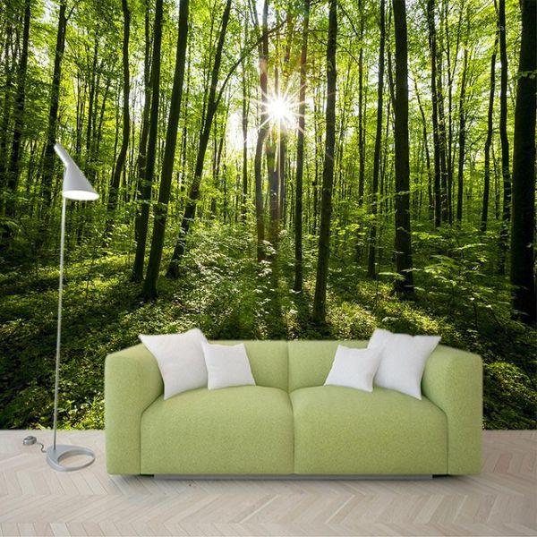 

wallpapers dropship country style green forest nature landscape po mural environmental non-woven straw 3d customized wallpaper for wall1
