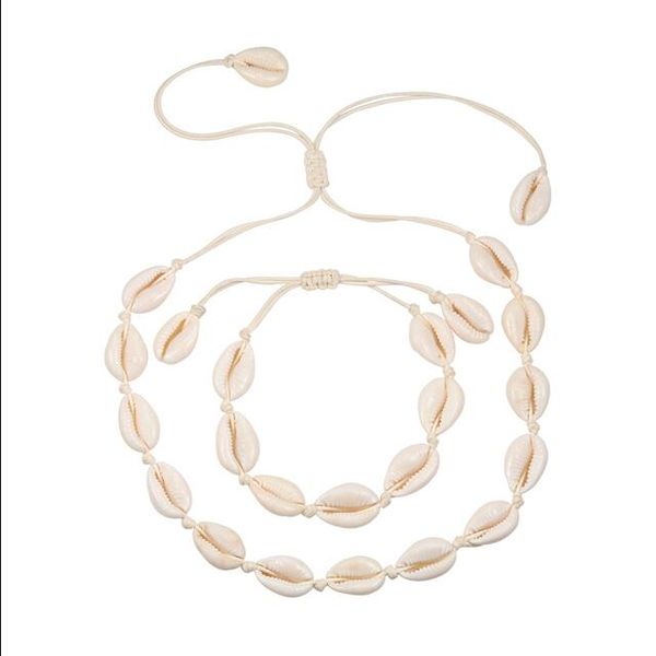 

original design shells necklace bracelet one set natural seashells knit chain rope girl choker bracelets jewelry gift adjustable gc680, Silver