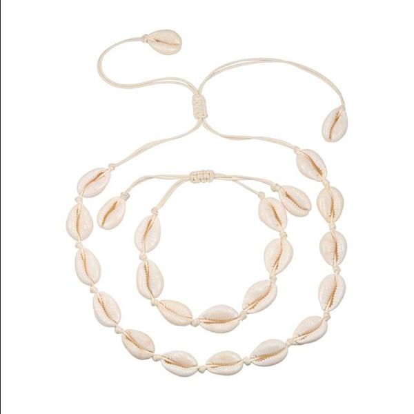 Design originale Conchiglie Collana Bracciale Un set Conchiglie naturali Maglia Corda a catena Ragazza Girocollo Braccialetti Gioielli Regalo Regolabile GC680