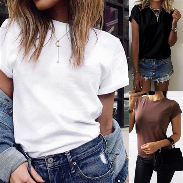 

solid 14 color s 2xl plain t shirt women cotton elastic basic t shirts female short sleeve t shirt, White