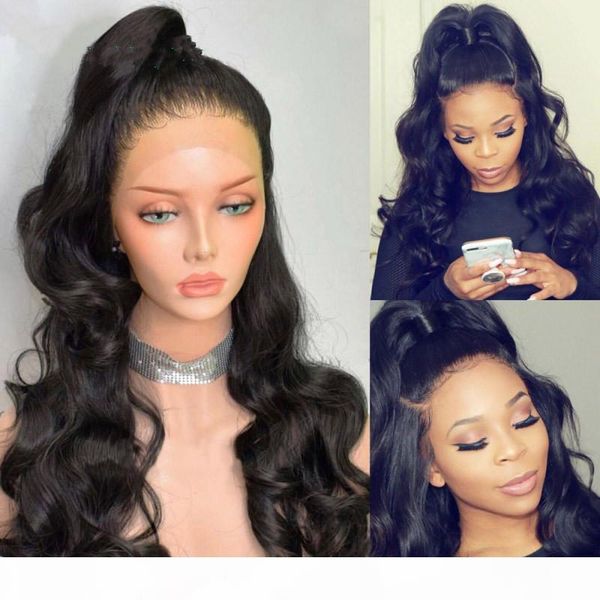 

body wave lace front human hair wig with baby hair remy hair pre plucked lace front wigs for black women, Black;brown