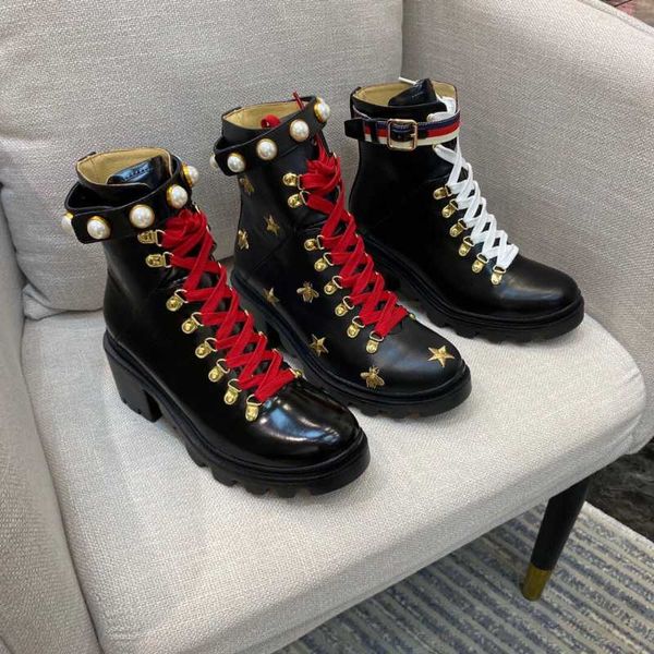 

shoes women autumn/winter ankle genuine leather women boots high heels round toe lace up boots zapatos de mujer, Black