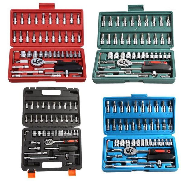 

46pcs ratchet wrench set kit sleeve for car motorcycle bicycle repair tools combination repair wrench socket spanner screwdriver1