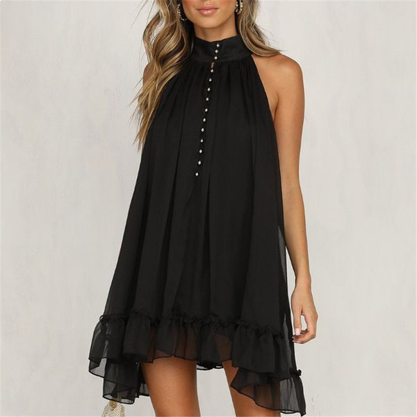

2021 new female summer high waist black button elegant skirt loose minibar party dress for ladies fyzm, Black;gray