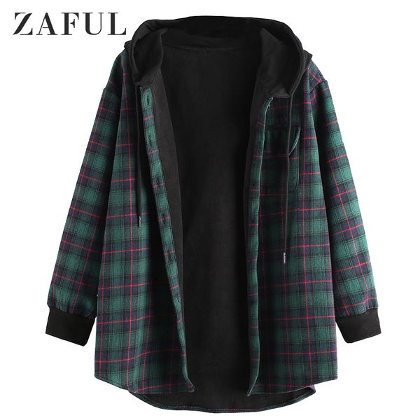 

zaful women winter coats plaid button up pocket hooded coat 201029, Black;brown