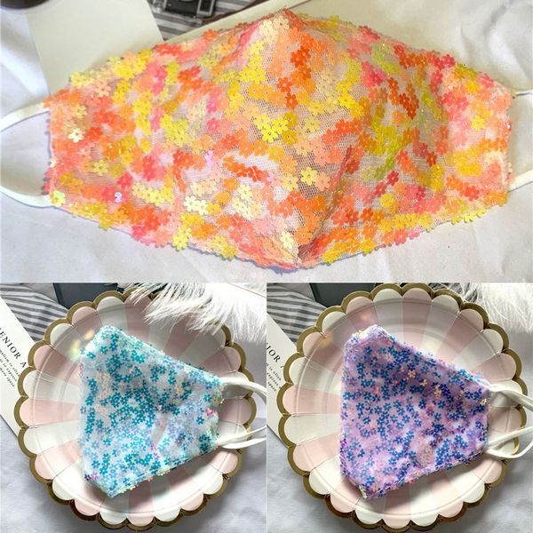 

lace color plum sequins 3 washable reusable mesh face mask elastic earloop breathable bling mouth cover wholesale dhd7 f