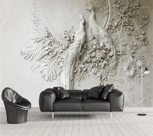 

mural custom wallpaper 3d solid murals embossed peacock mural sofa background wall painting living room bedroom 3d wallpaper1