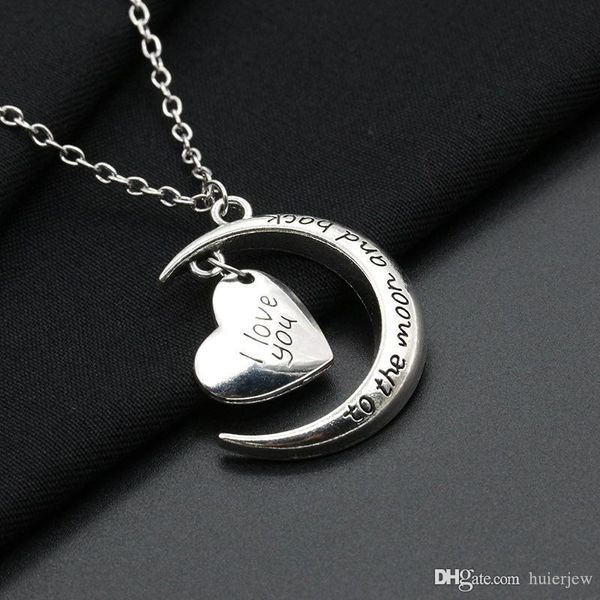 Collana a catena all'ingrosso Ti amo Collana con cuore di luna Collane con pendenti placcati in argento