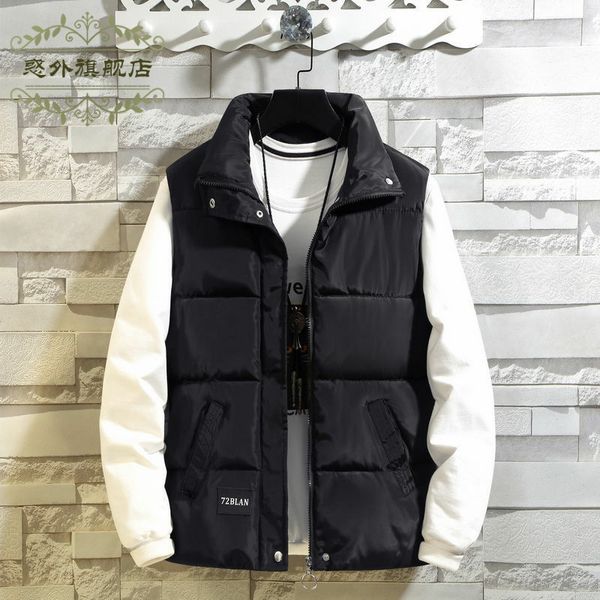 

autumn and winter large down cotton korean fashion warm vest sleeveless handsome thickened men's jacket, Black;white