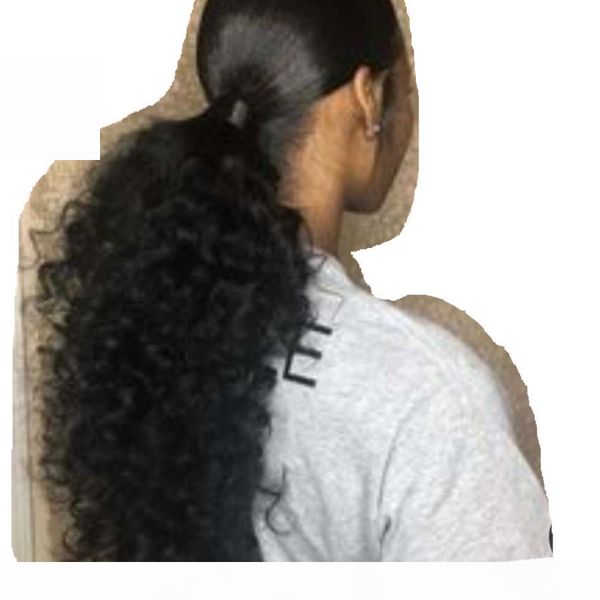 

long black curly drawstring ponytail human hair ,most current totally ponytail hairstyle for black women full natural 160g