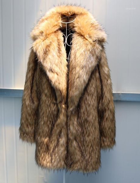 

s-6xl 2020 new men clothing fashion fur overcoat winter plus size long design imitation raccoon fur thicken warm lapels coat1, Black
