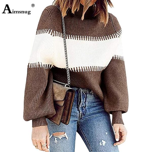 

aumsnug sweater femme autumn 2020 leisure casual long sleeve patchwork color pullovers knitted sweaters women warm clothing, White;black