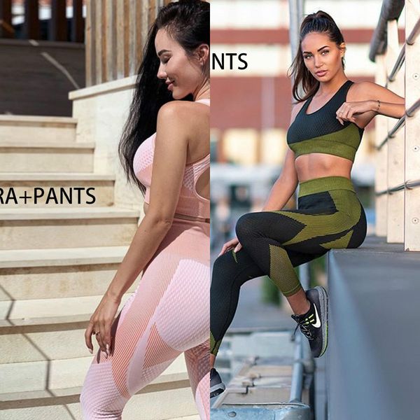 

2020 seamless yoga set sports wear women 3 piece set fitness clothing yoga leggings+sport bra+long sleeve gym sports suits c0122, Black;white