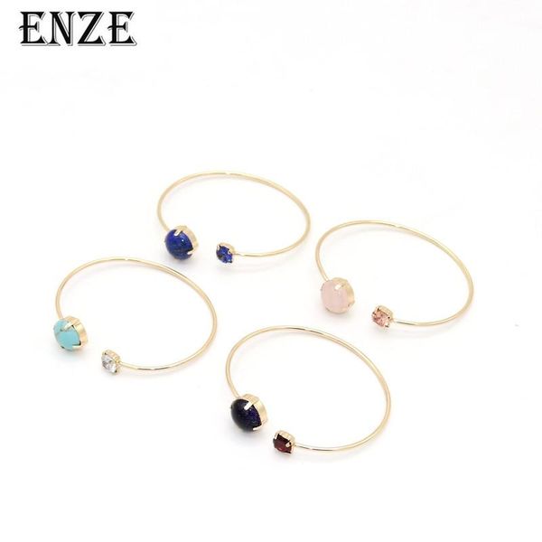 

enze new fashion simple round synthetic stone bracelet blue green black opening accessories gift wholesale for women