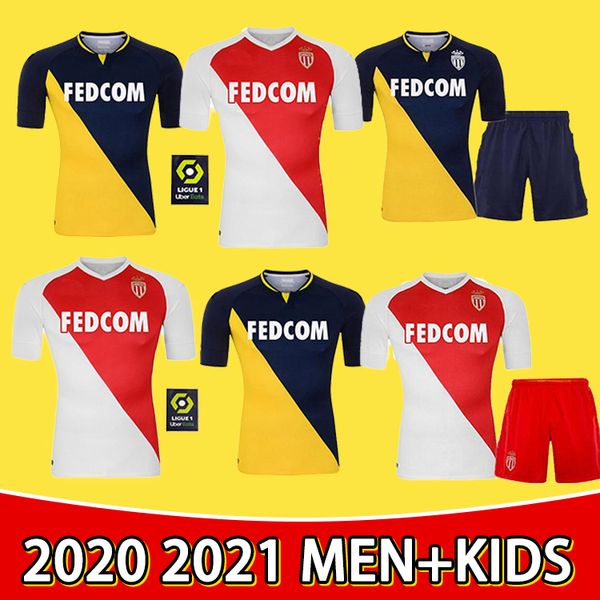 

2020 2021 maillots as monaco soccer jerseys jovetic golovin 20 21 men kids maillot de foot flocage jorge football shirt, Black;yellow
