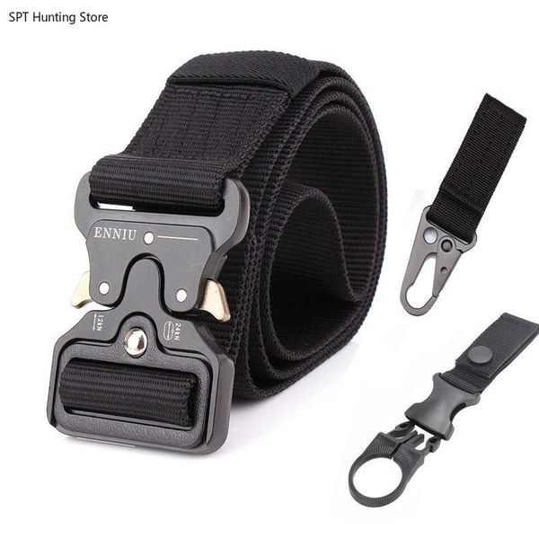 

nylon tactical belt army belt men outdoor training belts black easy unlock metal buckle, Black;gray