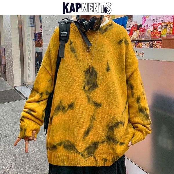 

kapments knit sweater men printed japanese sweaters 2020 winter mens casual vintage pullover harajuku sweater male, White;black