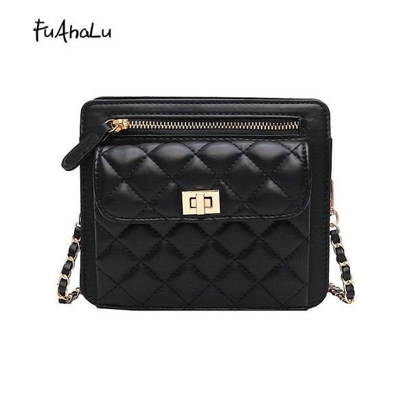 

fuahalu new fashion vintage messenger bags with diamond lattice of women the lock chains of shoulder bags with zipper