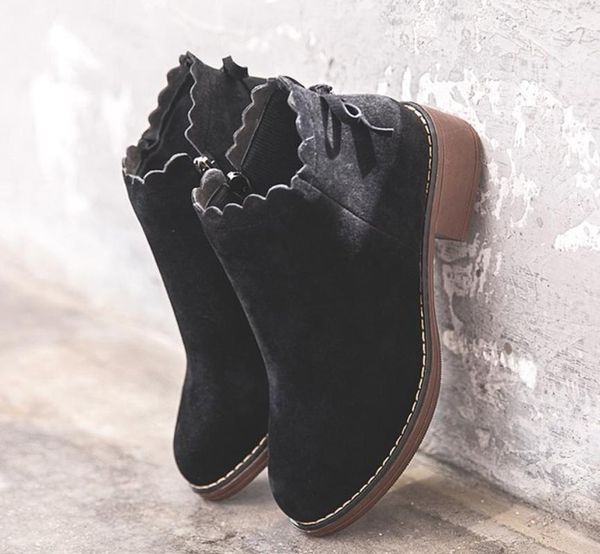 

boots autumn winter ladies ankle heels shoes woman suede leather casual outdoor, Black