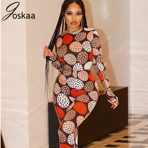 

joskaa polka dot cookies print autumn new colorful two piece outfit women's long sleeve blouse tight hip pants suit 201119, White