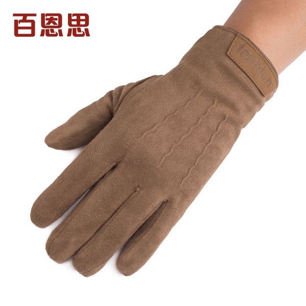 

baines men' suede cotton gloves with plush in winter, warm and cold proof, touch screen for cycling, Blue;gray