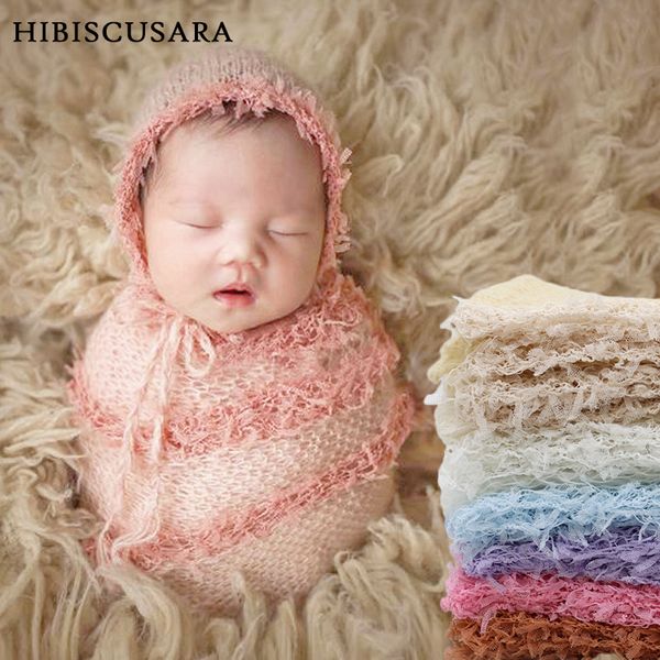

mohair newborn baby soft pgraphy wraps lacy elastic swaddling blanket infant p props clothes tassels wrap y201009
