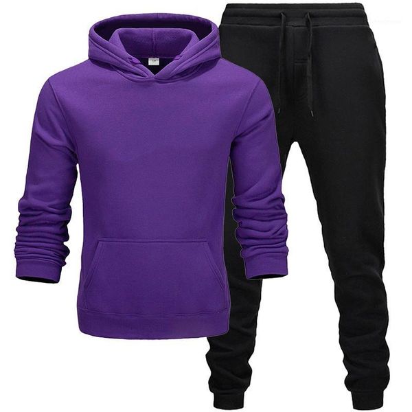 

hip hop sweatshirt sportswear solid color warm men's sports suit fleece thick hoodie + pants sports jogging suit 2 piece1, Gray