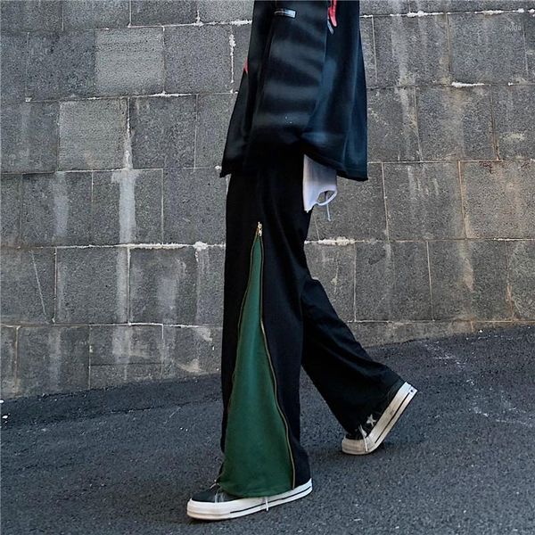 

ulzzang hip hop new brand korean women's clothing pockets harajuku ulzzang high waist loose patchwork straight zipper pants1, Black;white