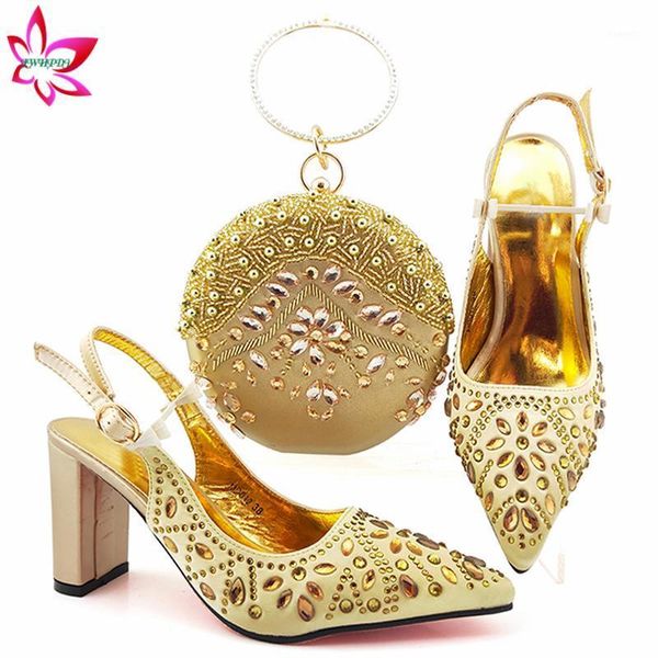 

dress shoes latest italiain matching and bag in gold color nigerian with shinning crystal african lady bag1, Black