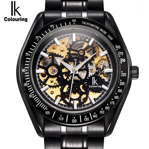 

ik colouring men watches automatic mechanical skeleton steampunk stainless steel band male clock relogios feminino1, Slivery;brown