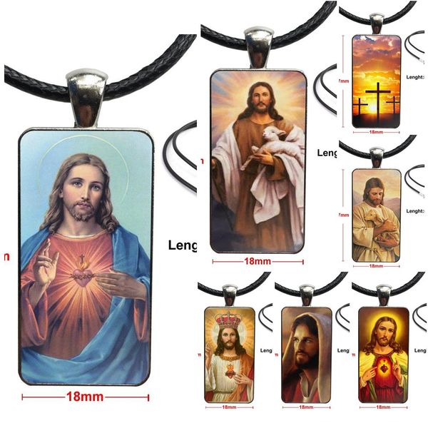 

for women vintage jewelry steel plated with glass cabochon choker long pendant rectangle necklace jesus on sell lovely excellent, Silver