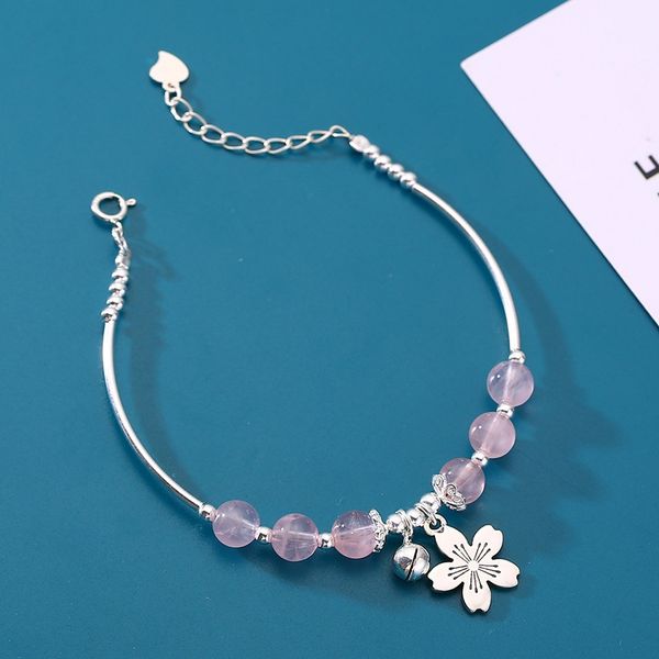 

s925 стерлингового серебра кристаллический порошок розового crystalbracelet розовый кристалл цветок браслет сладкий и красивый маленький све, Golden;silver