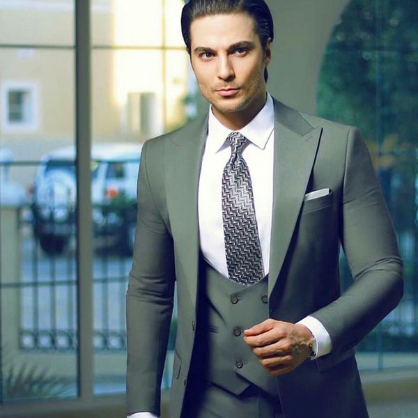

2021 winter handsome mens suits slim fit two buttom customized groom groomsmen prom party blazer jacket 3 pieces, Black;gray