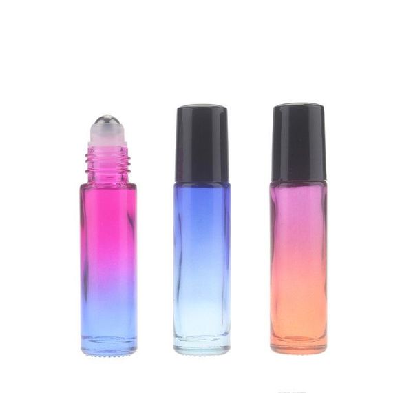 

color gradient, 10 ml glass essential oils roll-on bottles with stainless steel roller balls and black plastic caps sqcftb pp2006