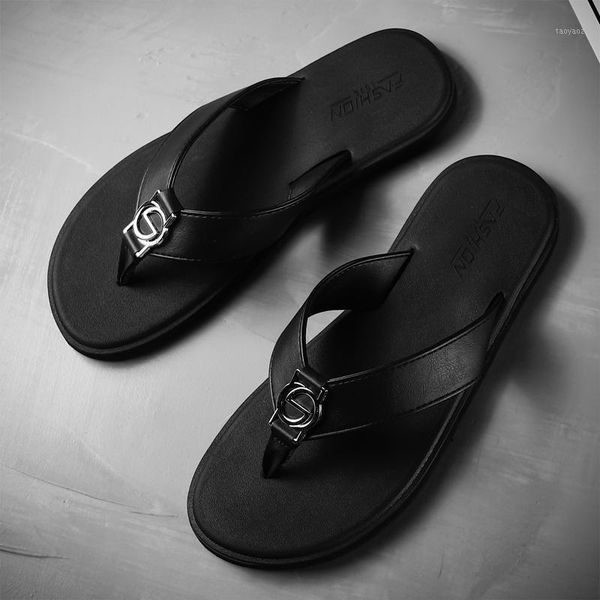 

flip-flops men's fashion outer wear 2020 summer new fashion flow casual outdoor flip-flop non-slip slippe1, Black